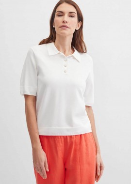 GERRY WEBER - Gerry Weber γυναικεία μπλούζα πόλο μονόχρωμη - N60953121042 Λευκό