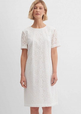 GERRY WEBER - Gerry Weber γυναικείο midi φόρεμα με διάτρητο κεντητό σχέδιο - N68655102040 Λευκό