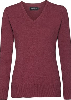 Russell - Γυναικείο Πλεκτό Πουλόβερ R-710F-0 Russell V-Neck Cranberry Marl