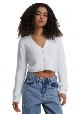 Urban Classics - Ladies Cropped Feather Cardigan Urban Classics TB5440-00220 White