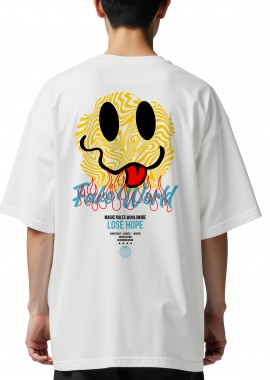 Pop Culture - Oversized T-Shirt Fake World Pop Culture White
