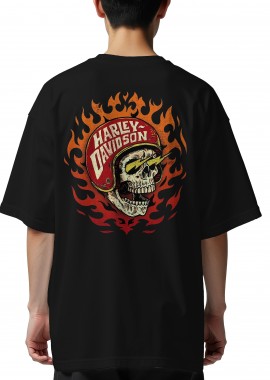 Pop Culture - Oversized T-Shirt Harley Davidson Skull Pop Culture Black