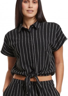 Urban Classics - Γυναικεία Ριγέ Μπλούζα με Δέσιμο TB7474 Urban Classics Black/Offwhite